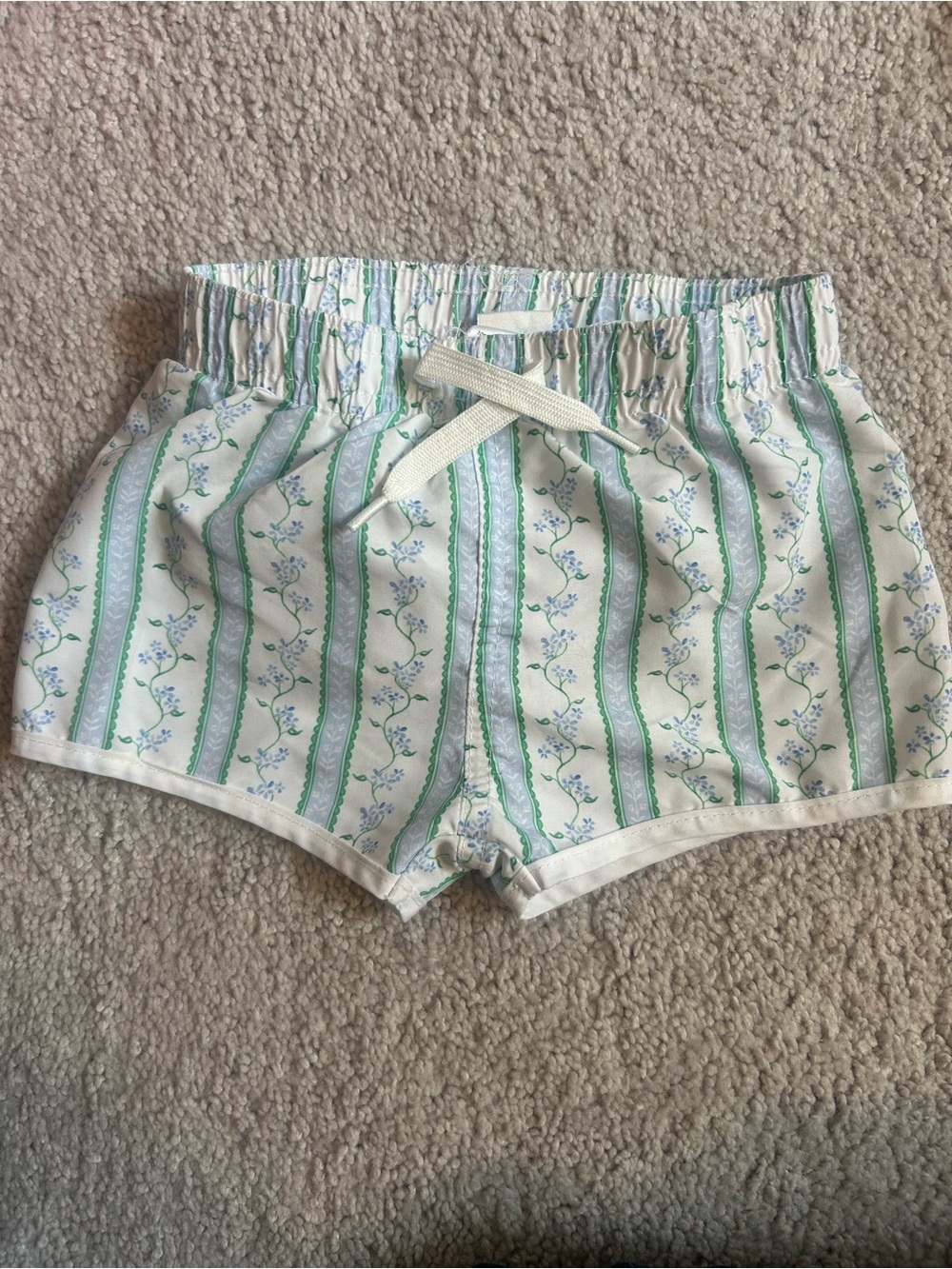Edgehill Collection White Shorts with Green Stripe and Blue Floral Print